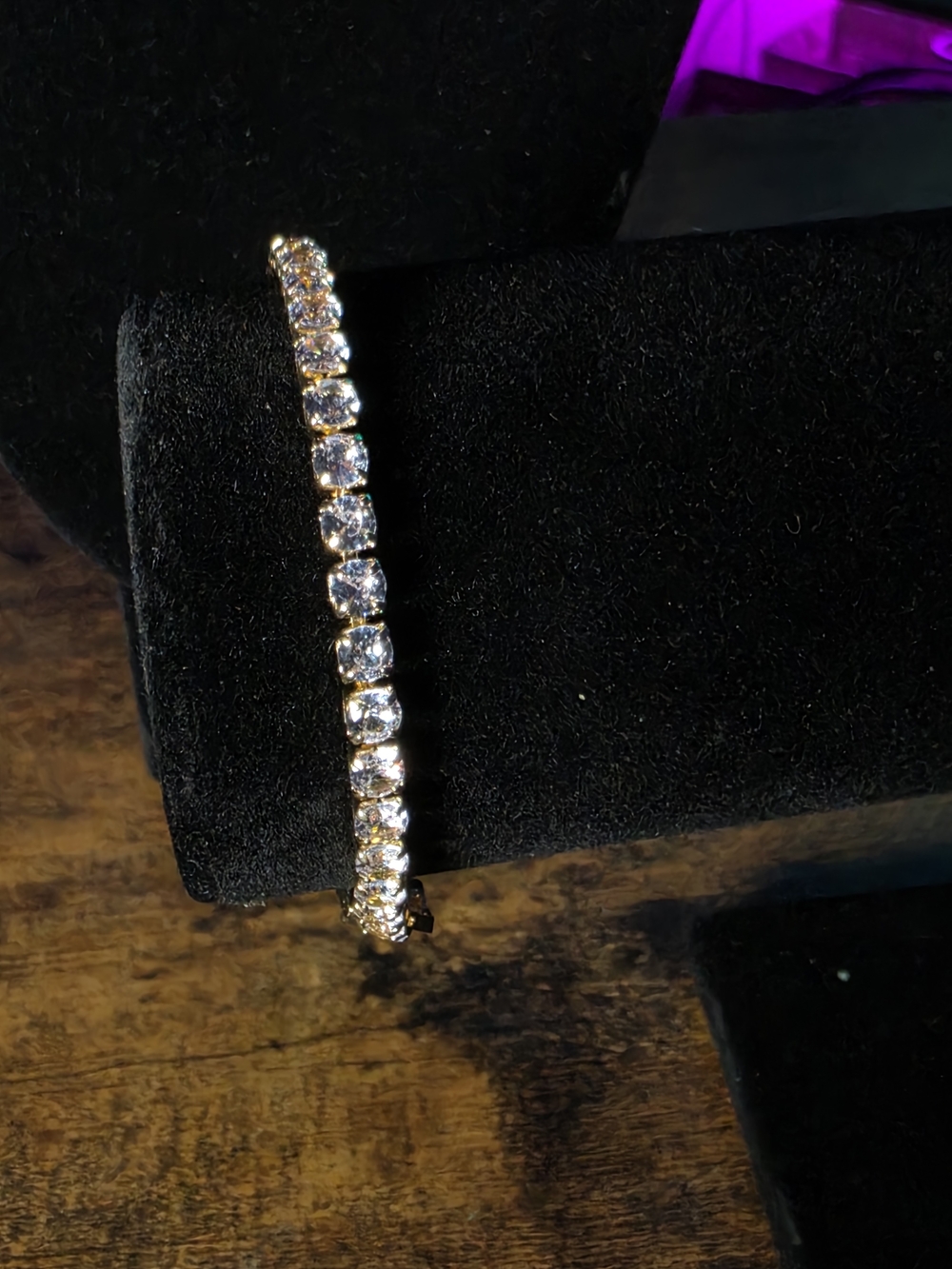 Gold Tennis Bracelet with CZ Stones - Picture 2 of 2
